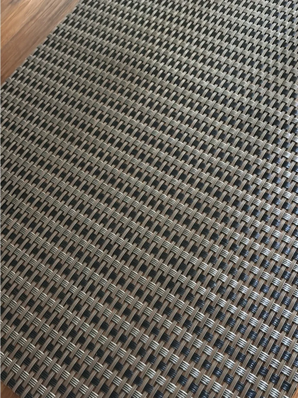Crate&Barrel Woven Gray Table Runner with Red Candle Holders